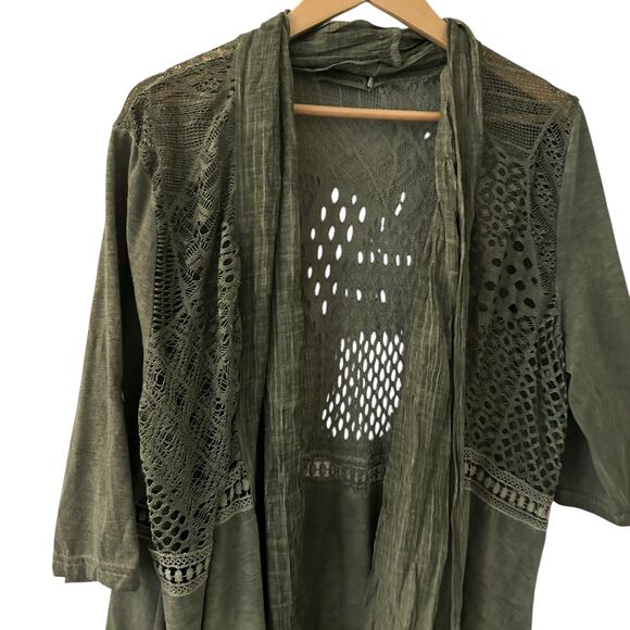 Simply Couture Green Lace Open Long Cardigan Swim Coverup Size 2X - Picture 4 of 6